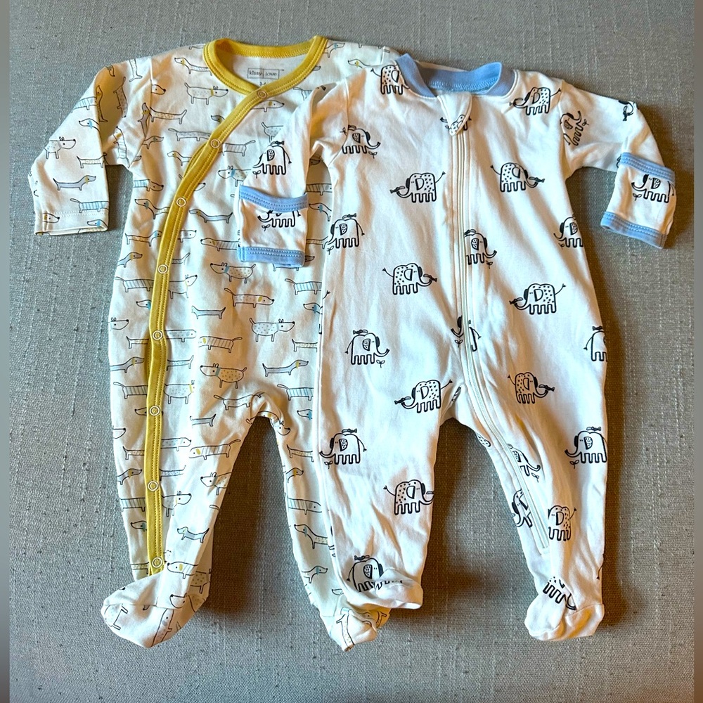 Set of 2 Unisex Kissy Kissy one pieces, 0-3 and 3-6 mos. Excellent condition.
